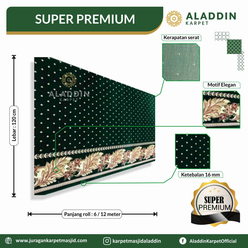 Karpet Masjid Super Premium Hijau Dotted Motif Daun