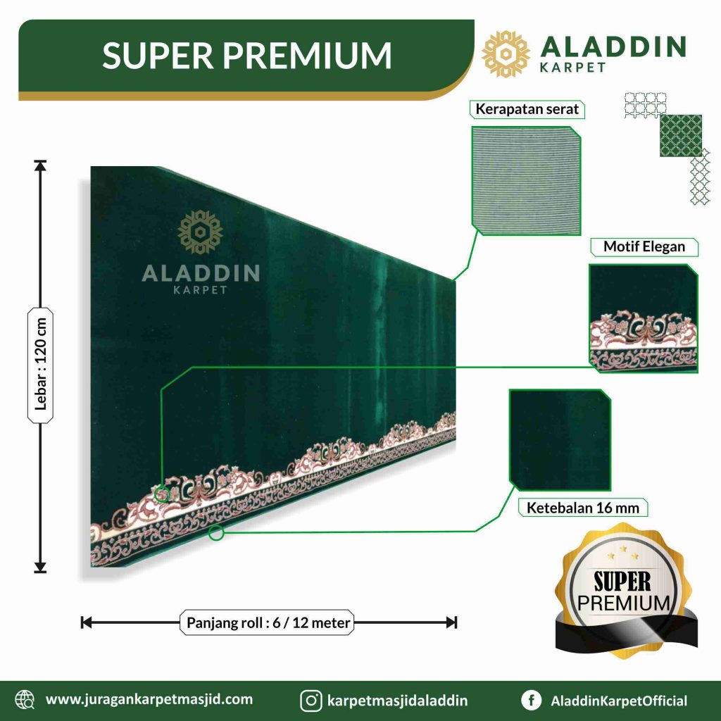 Karpet Masjid Super Premium Hijau Polos Motif Ukir