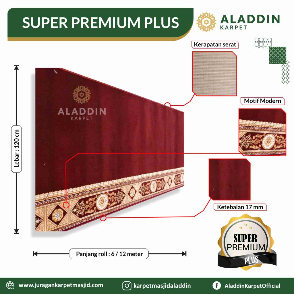 Karpet Masjid Super Premium Plus Merah Polos Motif Modern