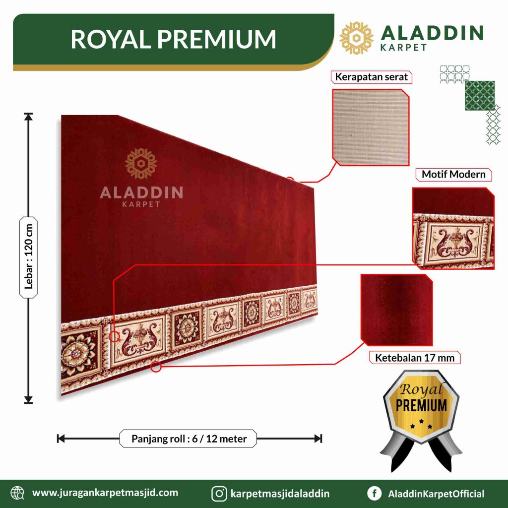 Karpet Masjid Royal Premium Merah Polos Motif Bunga Matahari